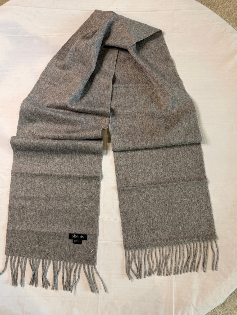 Phenix 100% Cashmere Gray Scarf Fringe 68” Long Luxury Classic